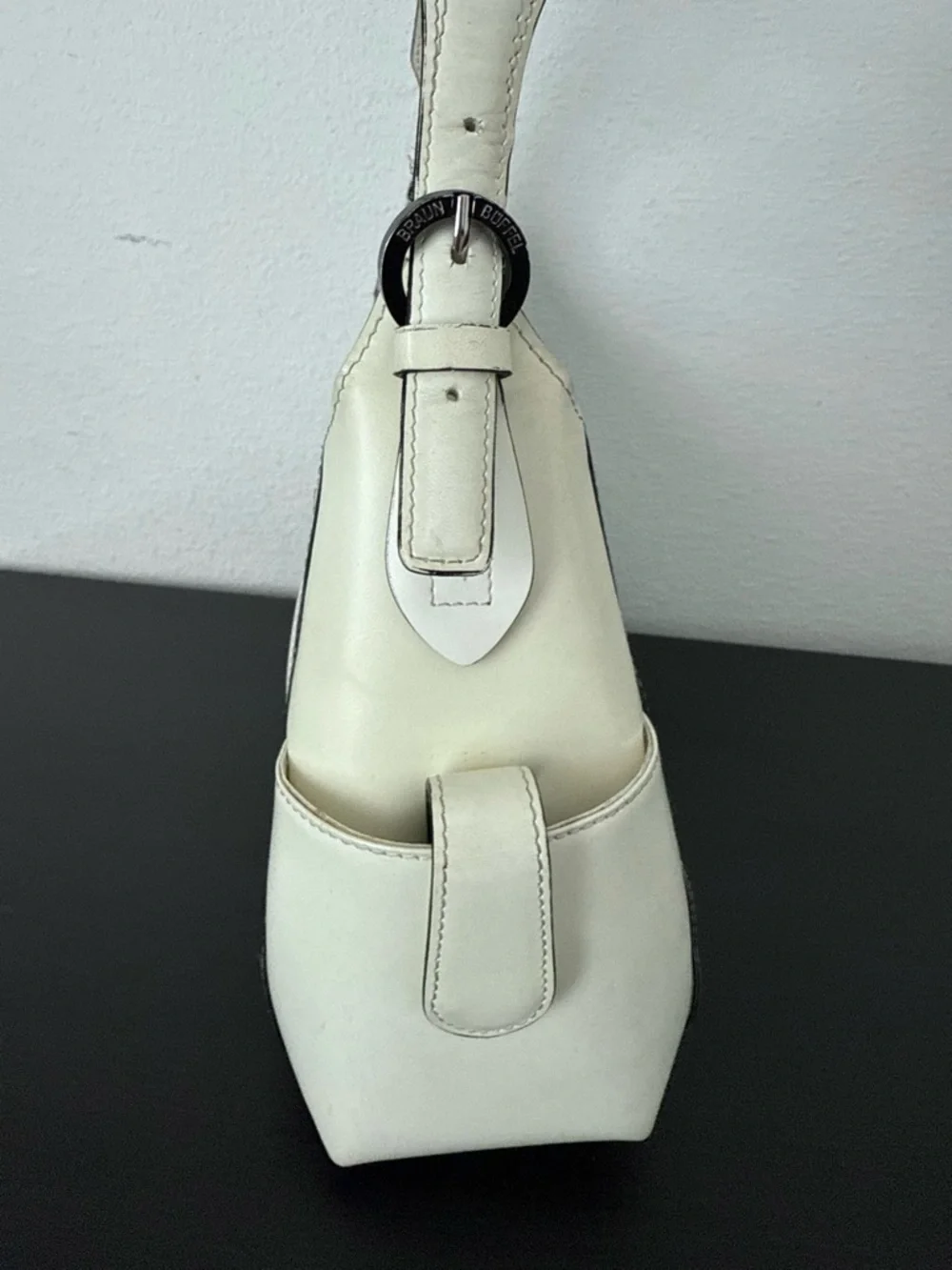 Vintage Braun Buffel German Luxury Ivory Leather Shoulder Bag Hobo
